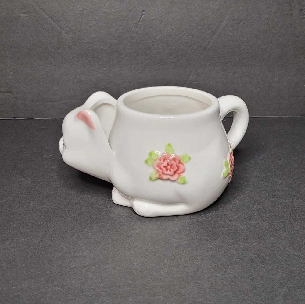 Cute Kitty & Roses Tea Cup with Tea Bag Pocket